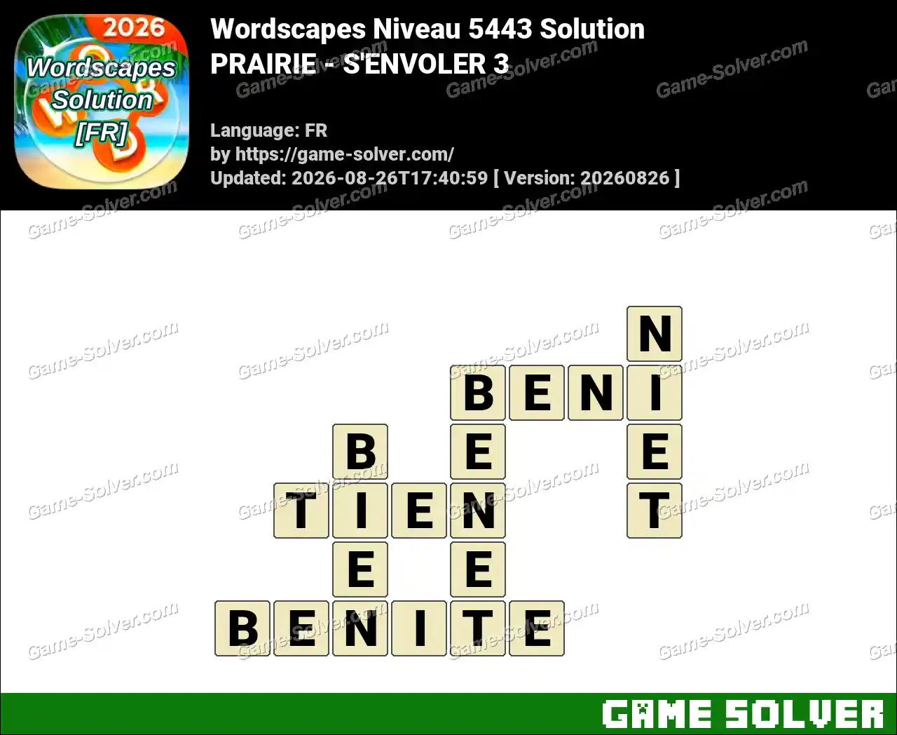 Wordscapes Français Niveau 5443 Solution — PRAIRIE – S’ENVOLER 3